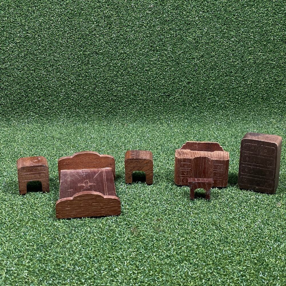 Vintage Miniature Wooden Dollhouse Furniture Lot